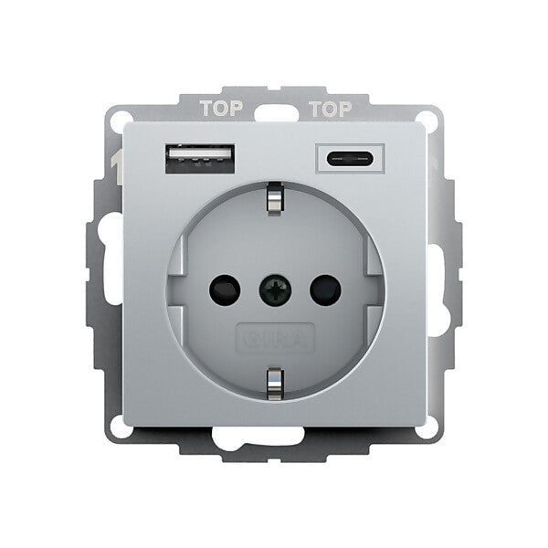 Gira Steckdose+USB Alu 245926